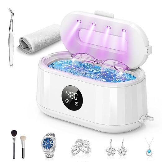 Ultrasonic Jewelry Ultrasonic Jewelry Cleaner, 50kHz Ultrasonic Cleaner Machine for Jewelry, Eyeglass, Retainers,Watch Strap, Rings,420ml 304 Stainless Steel Tank, 5 Timer Modes & LED Digital DisplayCleaner