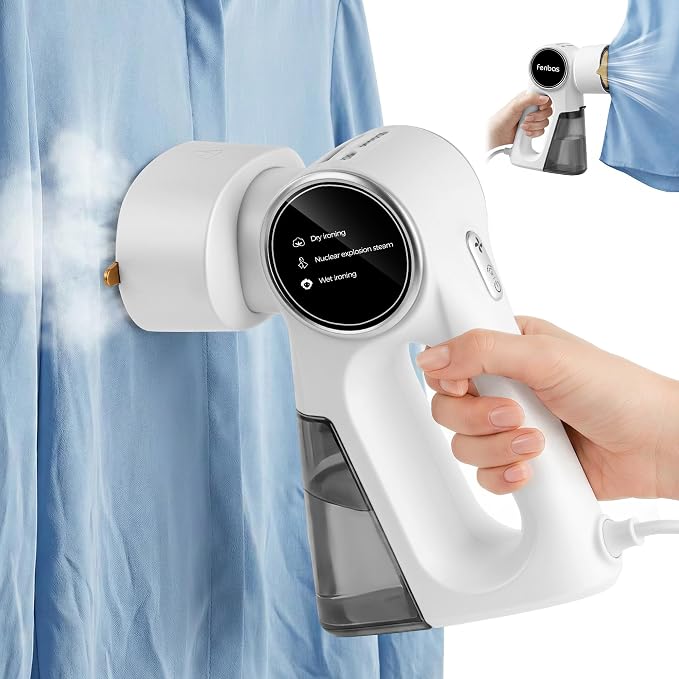 Steamer for Clothes, Clothes Steamer Handheld Supports Both Hanging and Flat Ironing, Auto Absorbs Clothing, Adjustable Suction Power from 3000-6000Pa, Fits Easily Into a Suitcase
