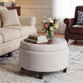 Round Hidden Storage Ottoman with Reversible Tray Lid – Multi-Functional Footrest, Sturdy & Stylish Fabric Coffee Table for Living Room, Bedroom, or Entryway