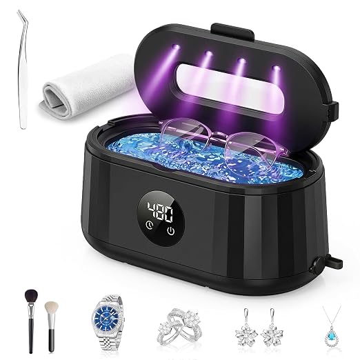 Ultrasonic Jewelry Ultrasonic Jewelry Cleaner, 50kHz Ultrasonic Cleaner Machine for Jewelry, Eyeglass, Retainers,Watch Strap, Rings,420ml 304 Stainless Steel Tank, 5 Timer Modes & LED Digital DisplayCleaner