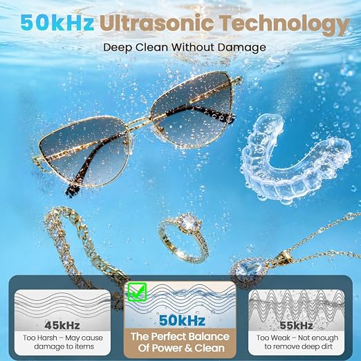 Ultrasonic Jewelry Ultrasonic Jewelry Cleaner, 50kHz Ultrasonic Cleaner Machine for Jewelry, Eyeglass, Retainers,Watch Strap, Rings,420ml 304 Stainless Steel Tank, 5 Timer Modes & LED Digital DisplayCleaner