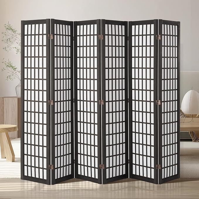 Room Divider, 6 Panel Japanese Room Divider, Wood Folding Privacy Screen Indoor, Partition Dividers Portable Decoration Screens, for Room Separation Home Office Restaurant & Bedroom