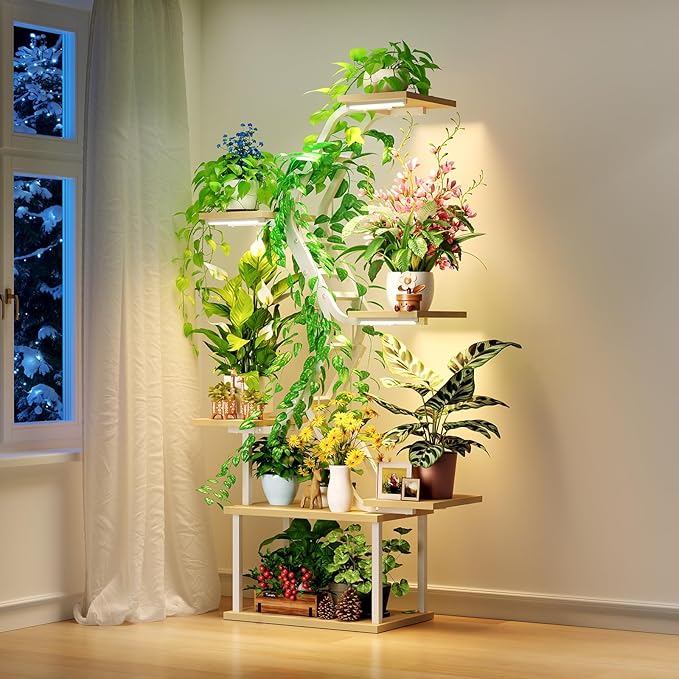 Plant Stand Indoor with Grow Lights: Large Multi-Tiered Metal Rack - Lighted Vertical Shelf with Timer for Flowers and Succulents