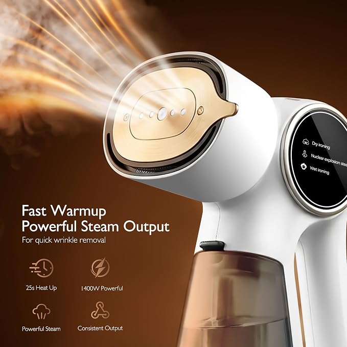 Steamer for Clothes, Clothes Steamer Handheld Supports Both Hanging and Flat Ironing, Auto Absorbs Clothing, Adjustable Suction Power from 3000-6000Pa, Fits Easily Into a Suitcase