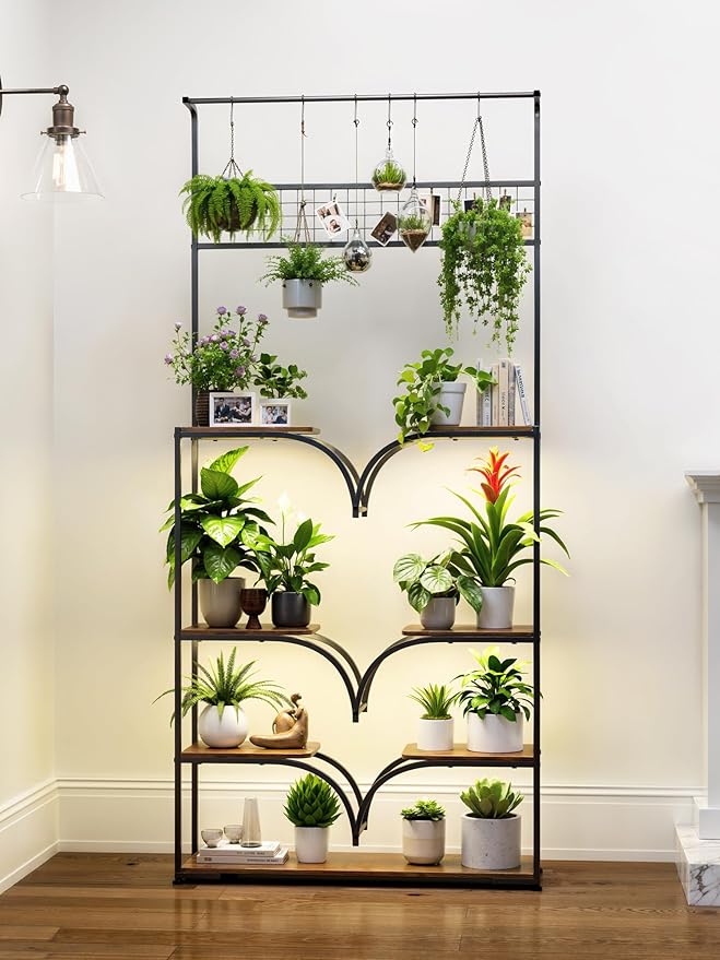 Plant Stand Indoor with Grow Lights: Large Multi-Tiered Metal Rack - Lighted Vertical Shelf with Timer for Flowers and Succulents
