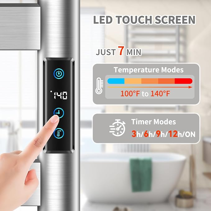 Heated Towel Rack for Bathroom, Towel Warmer with 10 Bar Flat Rack Large, Electric Hot Towel Rack Wall Mounted, LED Buit-in Timer, Plug-in, Stainless Steel, Fast Heating