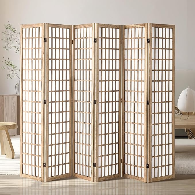 Room Divider, 6 Panel Japanese Room Divider, Wood Folding Privacy Screen Indoor, Partition Dividers Portable Decoration Screens, for Room Separation Home Office Restaurant & Bedroom