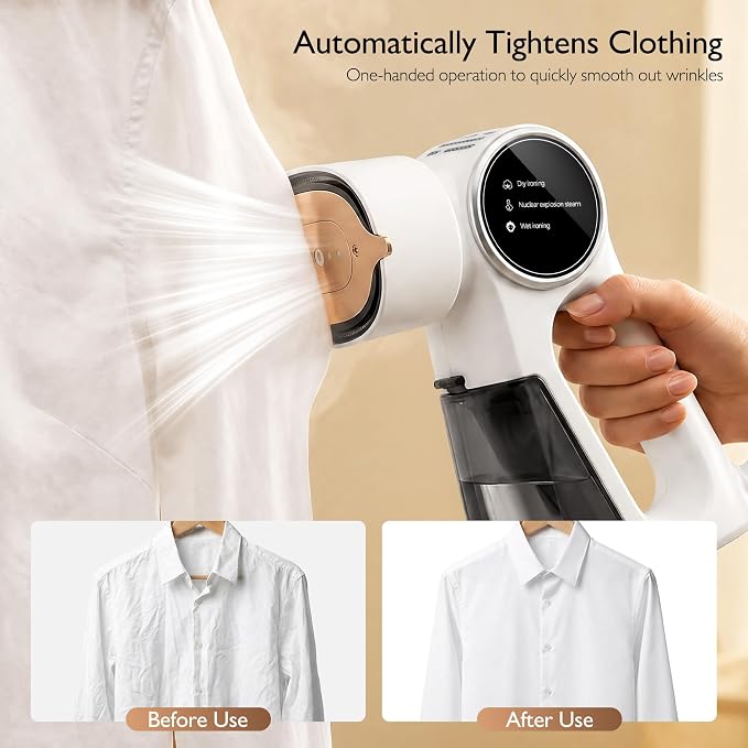Steamer for Clothes, Clothes Steamer Handheld Supports Both Hanging and Flat Ironing, Auto Absorbs Clothing, Adjustable Suction Power from 3000-6000Pa, Fits Easily Into a Suitcase