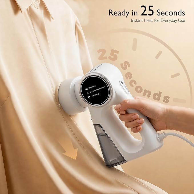 Steamer for Clothes, Clothes Steamer Handheld Supports Both Hanging and Flat Ironing, Auto Absorbs Clothing, Adjustable Suction Power from 3000-6000Pa, Fits Easily Into a Suitcase