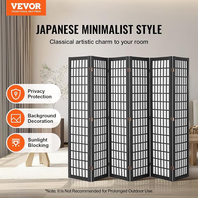 Room Divider, 6 Panel Japanese Room Divider, Wood Folding Privacy Screen Indoor, Partition Dividers Portable Decoration Screens, for Room Separation Home Office Restaurant & Bedroom