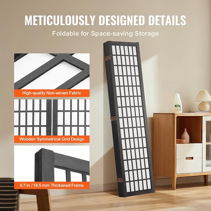 Room Divider, 6 Panel Japanese Room Divider, Wood Folding Privacy Screen Indoor, Partition Dividers Portable Decoration Screens, for Room Separation Home Office Restaurant & Bedroom